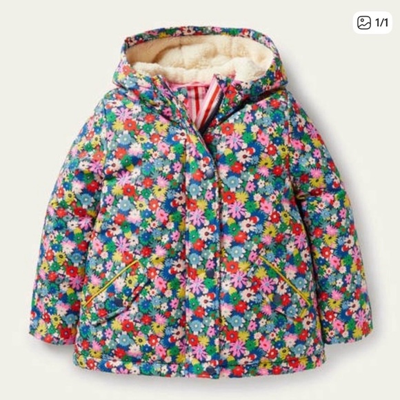 Mini Boden Other - Mini Boden Floral Sherpa Lined Parka Jacket Size 7-8